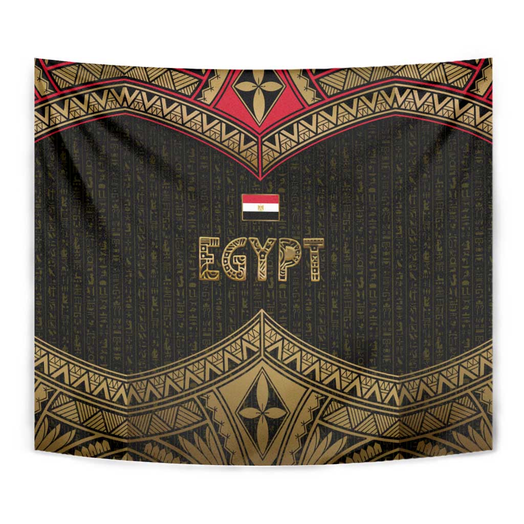 Ankh Eye of Horus Egypt Tapestry with Ancient Black Gold Hieroglyph Spirit