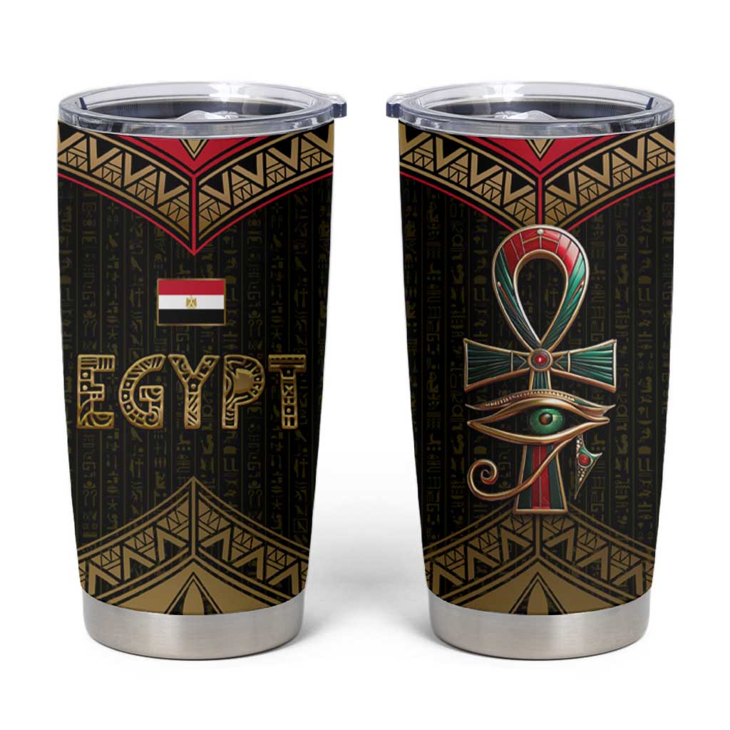 Ankh Eye of Horus Egypt Tumbler Cup with Ancient Black Gold Hieroglyph Spirit