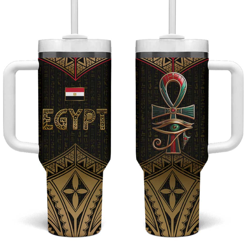 Ankh Eye of Horus Egypt Tumbler With Handle with Ancient Black Gold Hieroglyph Spirit