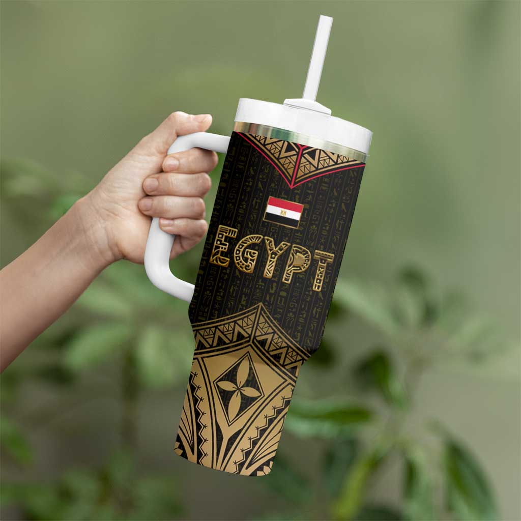 Ankh Eye of Horus Egypt Tumbler With Handle with Ancient Black Gold Hieroglyph Spirit