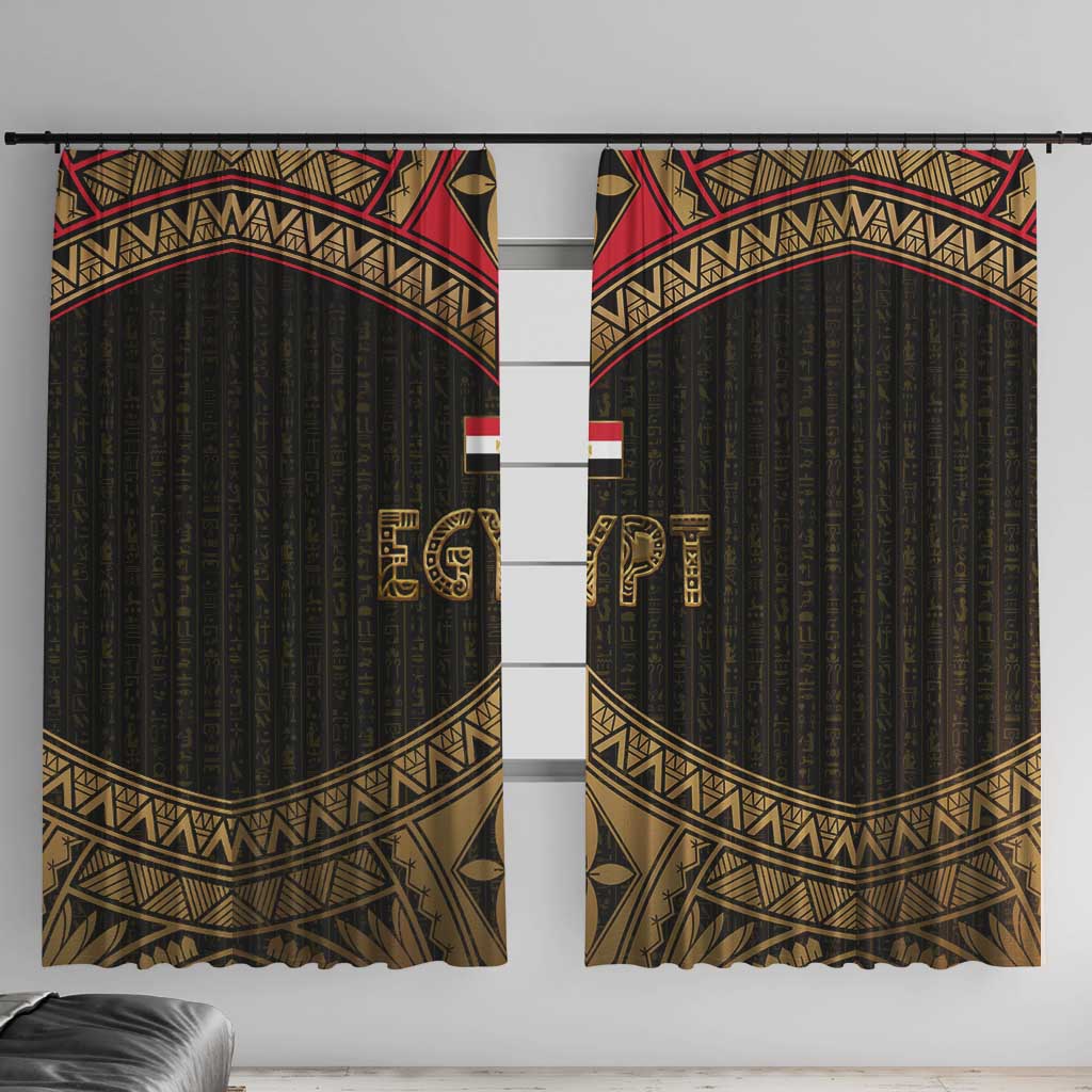 Ankh Eye of Horus Egypt Window Curtain with Ancient Black Gold Hieroglyph Spirit