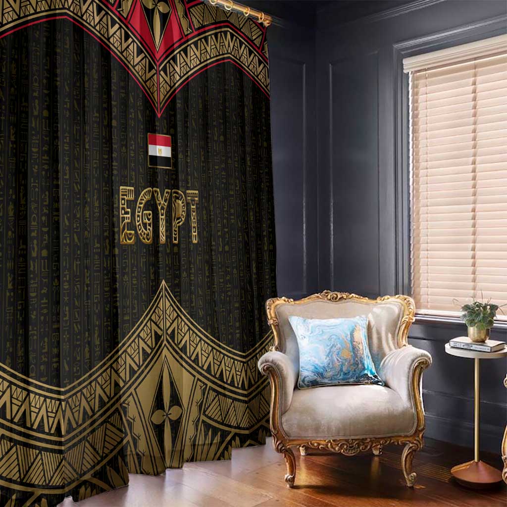 Ankh Eye of Horus Egypt Window Curtain with Ancient Black Gold Hieroglyph Spirit