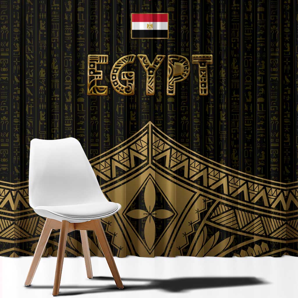 Ankh Eye of Horus Egypt Window Curtain with Ancient Black Gold Hieroglyph Spirit