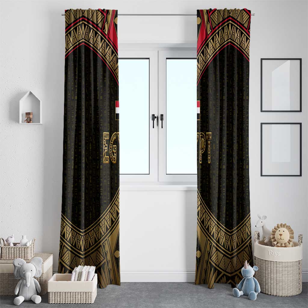 Ankh Eye of Horus Egypt Window Curtain with Ancient Black Gold Hieroglyph Spirit