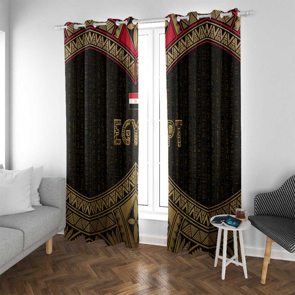 Ankh Eye of Horus Egypt Window Curtain with Ancient Black Gold Hieroglyph Spirit