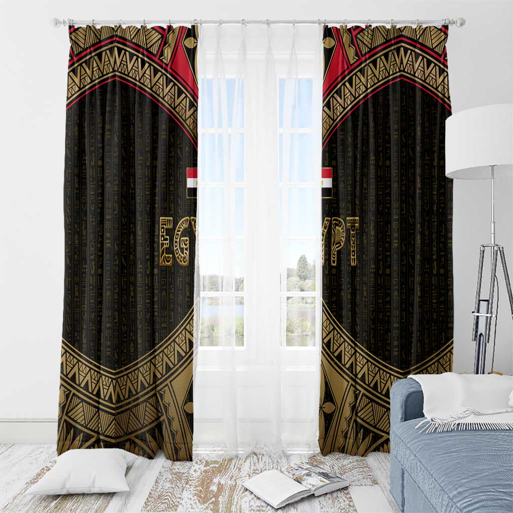 Ankh Eye of Horus Egypt Window Curtain with Ancient Black Gold Hieroglyph Spirit