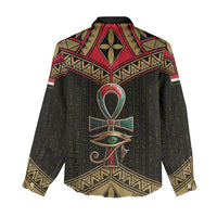Ankh Eye of Horus Egypt Women Casual Shirt with Ancient Black Gold Hieroglyph Spirit