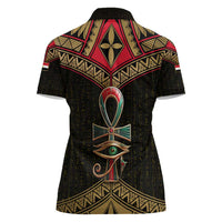 Ankh Eye of Horus Egypt Women Polo Shirt with Ancient Black Gold Hieroglyph Spirit