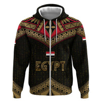 Ankh Eye of Horus Egypt Zip Hoodie with Ancient Black Gold Hieroglyph Spirit