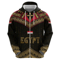 Ankh Eye of Horus Egypt Zip Hoodie with Ancient Black Gold Hieroglyph Spirit