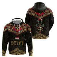 Ankh Eye of Horus Egypt Zip Hoodie with Ancient Black Gold Hieroglyph Spirit