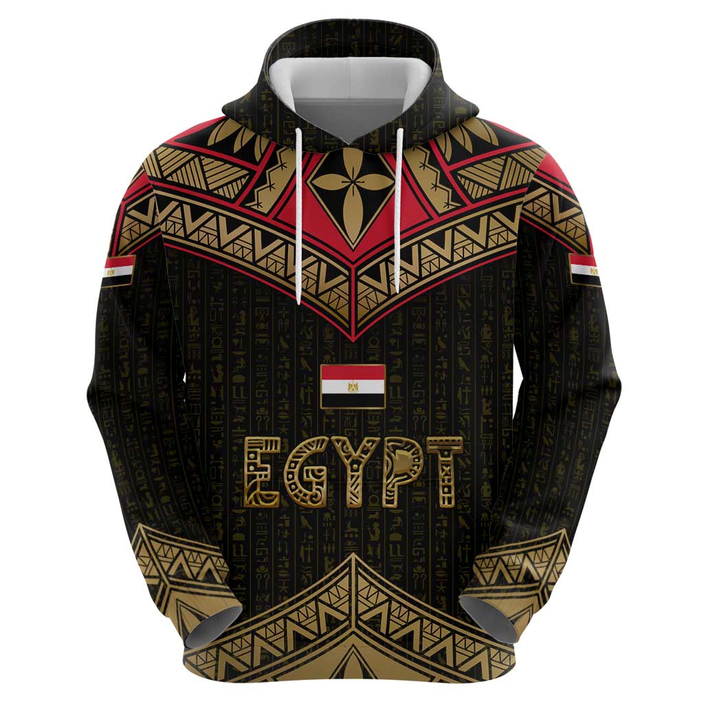 Ankh Eye of Horus Egypt Zip Hoodie with Ancient Black Gold Hieroglyph Spirit