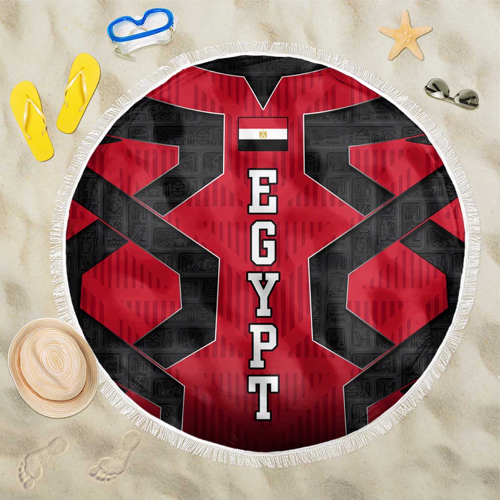 Egypt Flag Emblem Beach Blanket with Red Black Bold Spirit