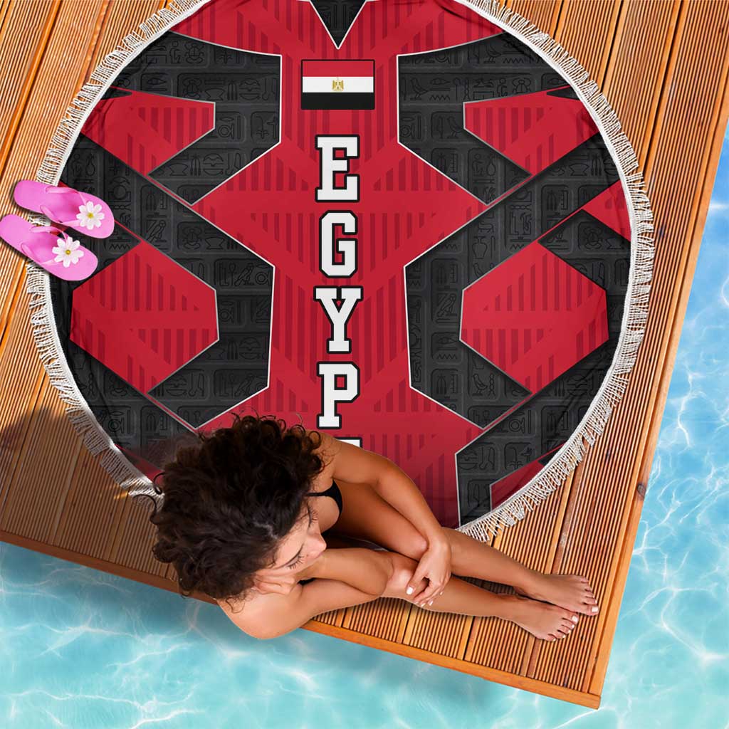 Egypt Flag Emblem Beach Blanket with Red Black Bold Spirit