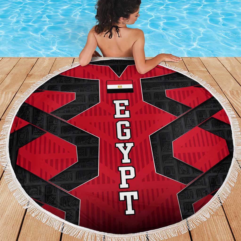 Egypt Flag Emblem Beach Blanket with Red Black Bold Spirit