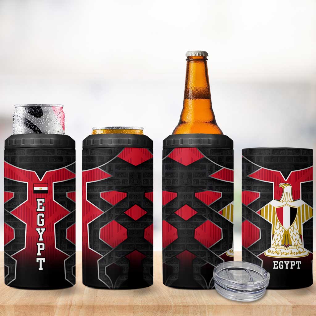Egypt Flag Emblem 4 in 1 Can Cooler Tumbler with Red Black Bold Spirit