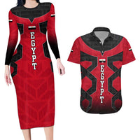 Egypt Flag Emblem Couples Matching Long Sleeve Bodycon Dress and Hawaiian Shirt with Red Black Bold Spirit