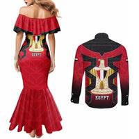 Egypt Flag Emblem Couples Matching Mermaid Dress and Long Sleeve Button Shirt with Red Black Bold Spirit