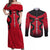 Egypt Flag Emblem Couples Matching Off Shoulder Maxi Dress and Long Sleeve Button Shirt with Red Black Bold Spirit