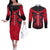 Egypt Flag Emblem Couples Matching Off The Shoulder Long Sleeve Dress and Long Sleeve Button Shirt with Red Black Bold Spirit