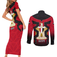 Egypt Flag Emblem Couples Matching Short Sleeve Bodycon Dress and Long Sleeve Button Shirt with Red Black Bold Spirit