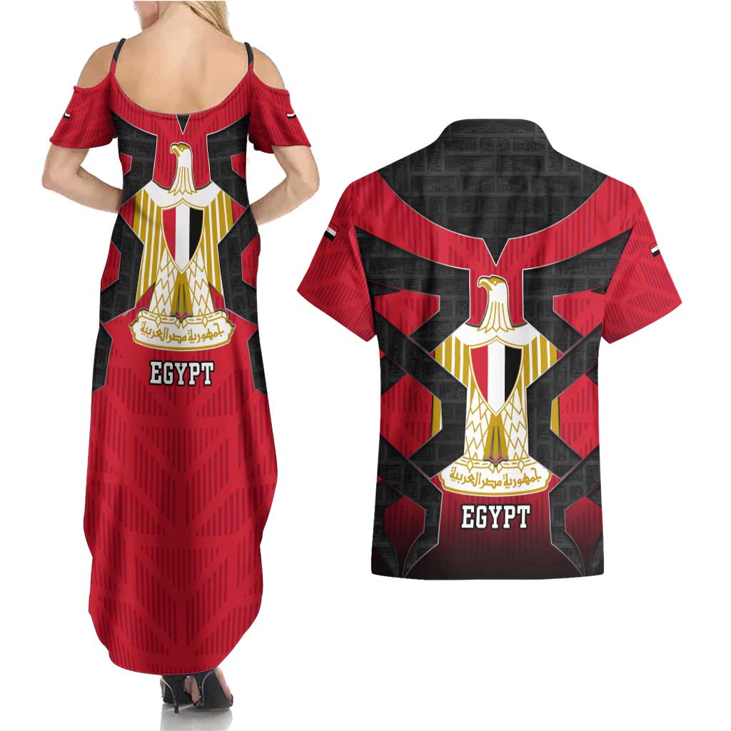 Egypt Flag Emblem Couples Matching Summer Maxi Dress and Hawaiian Shirt with Red Black Bold Spirit