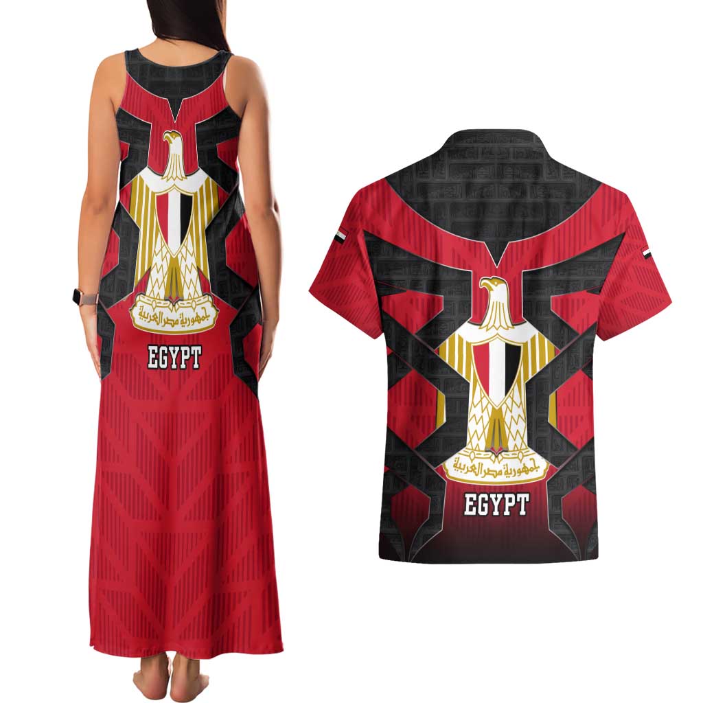 Egypt Flag Emblem Couples Matching Tank Maxi Dress and Hawaiian Shirt with Red Black Bold Spirit