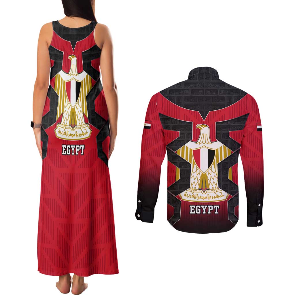 Egypt Flag Emblem Couples Matching Tank Maxi Dress and Long Sleeve Button Shirt with Red Black Bold Spirit