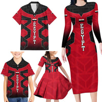 Egypt Flag Emblem Family Matching Long Sleeve Bodycon Dress and Hawaiian Shirt with Red Black Bold Spirit