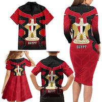 Egypt Flag Emblem Family Matching Long Sleeve Bodycon Dress and Hawaiian Shirt with Red Black Bold Spirit