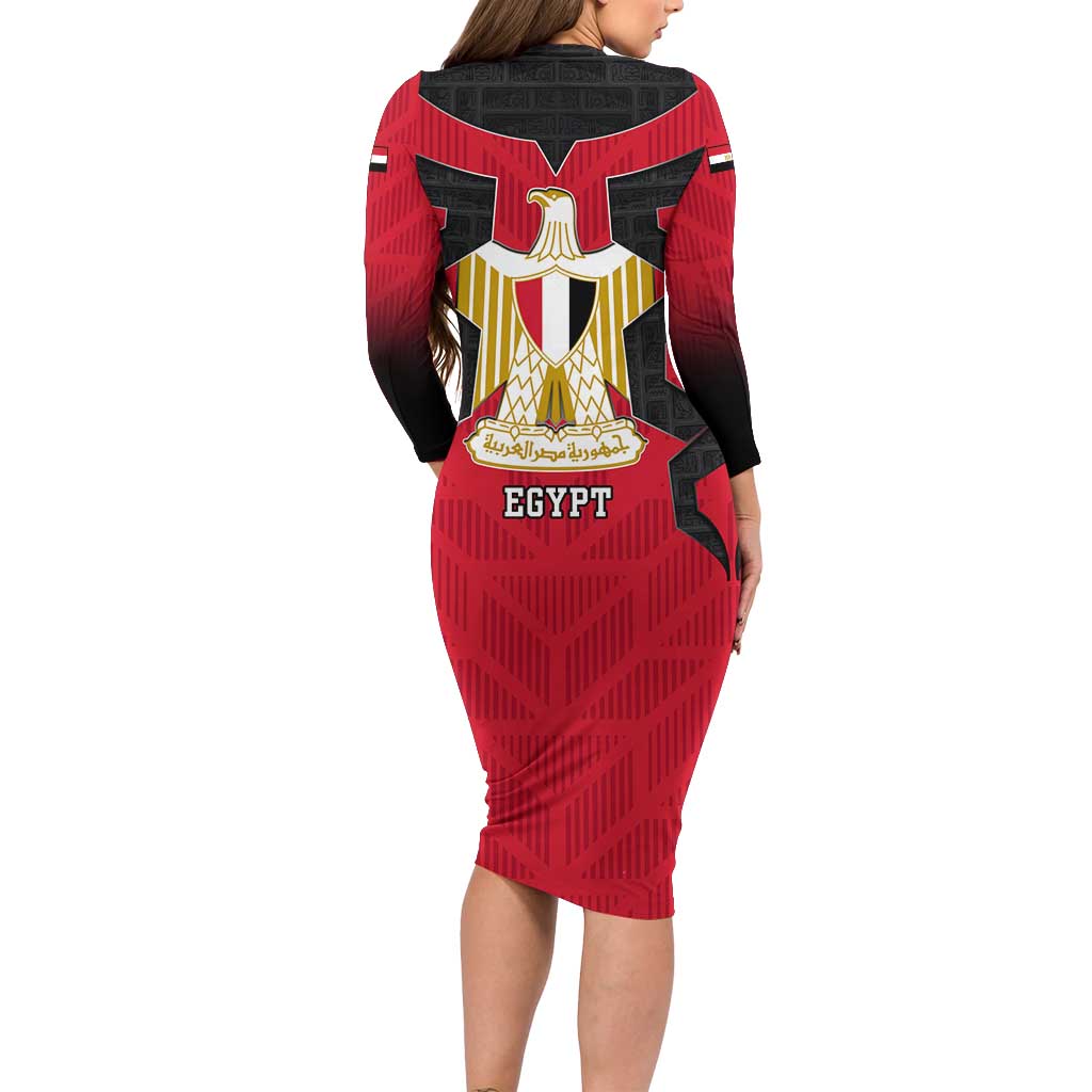 Egypt Flag Emblem Family Matching Long Sleeve Bodycon Dress and Hawaiian Shirt with Red Black Bold Spirit
