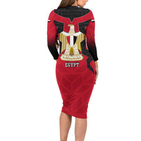 Egypt Flag Emblem Family Matching Long Sleeve Bodycon Dress and Hawaiian Shirt with Red Black Bold Spirit