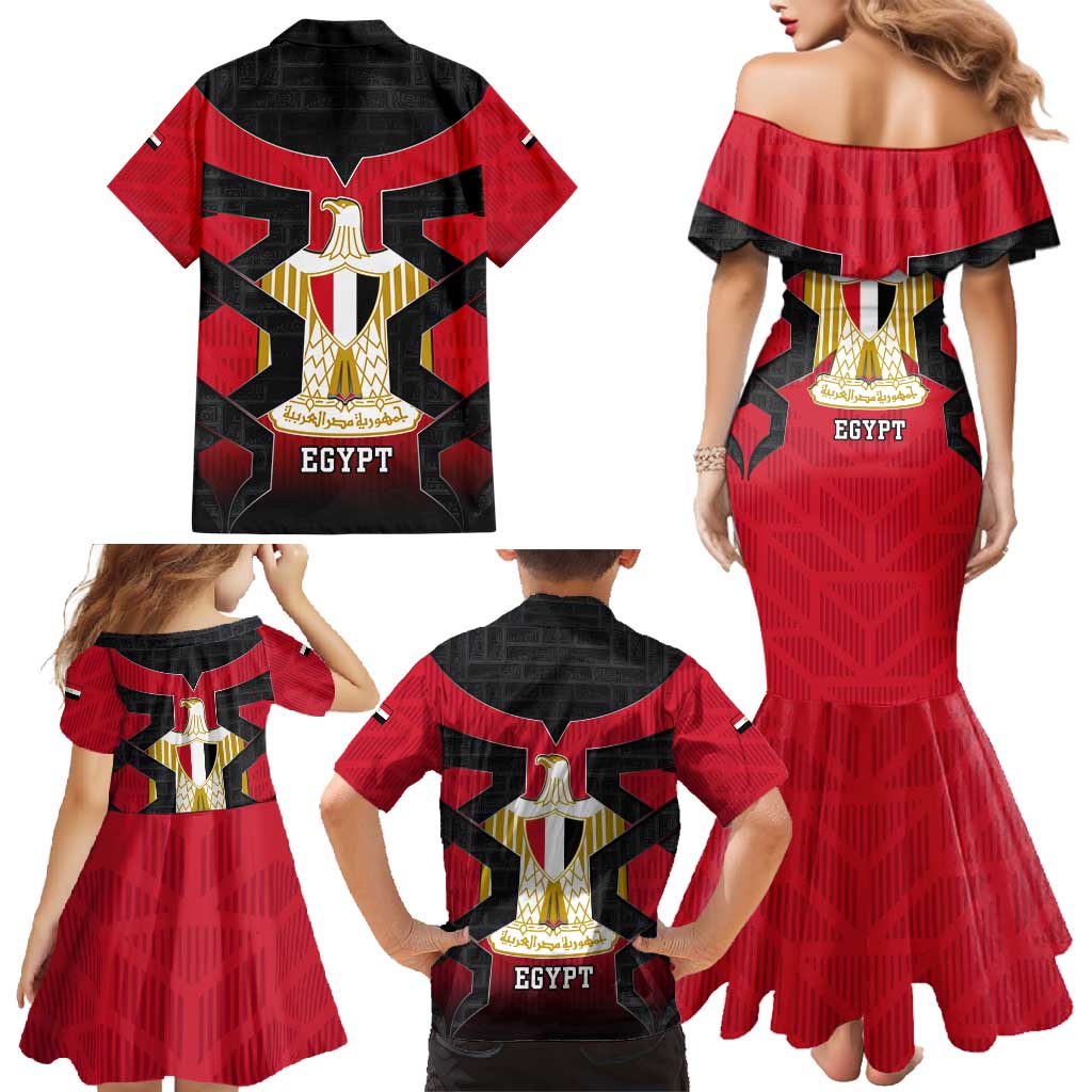 Egypt Flag Emblem Family Matching Mermaid Dress and Hawaiian Shirt with Red Black Bold Spirit