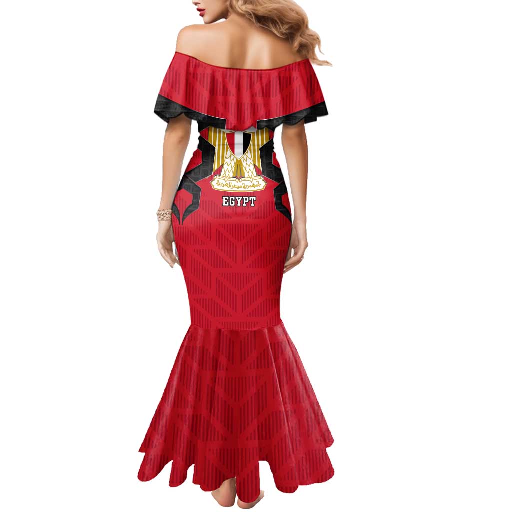 Egypt Flag Emblem Family Matching Mermaid Dress and Hawaiian Shirt with Red Black Bold Spirit