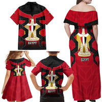 Egypt Flag Emblem Family Matching Off Shoulder Maxi Dress and Hawaiian Shirt with Red Black Bold Spirit