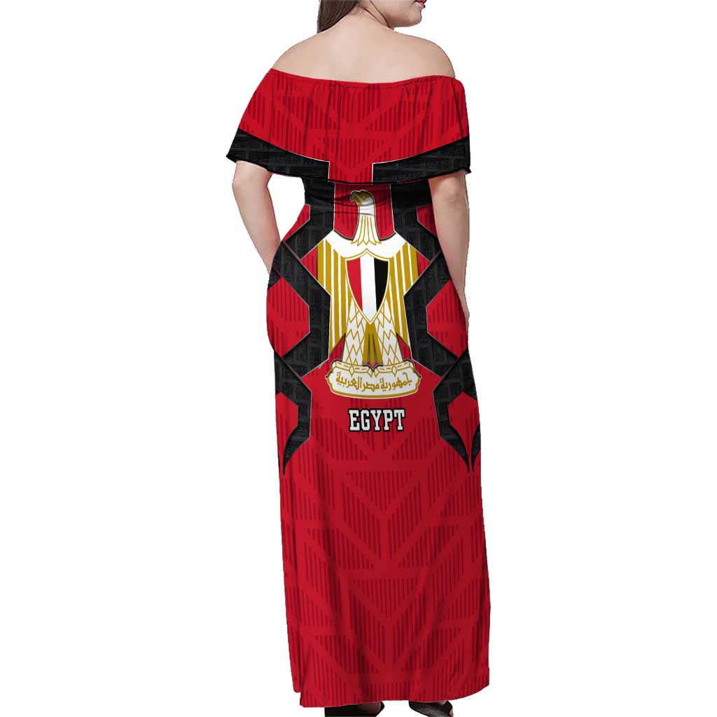 Egypt Flag Emblem Family Matching Off Shoulder Maxi Dress and Hawaiian Shirt with Red Black Bold Spirit