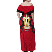 Egypt Flag Emblem Family Matching Off Shoulder Maxi Dress and Hawaiian Shirt with Red Black Bold Spirit