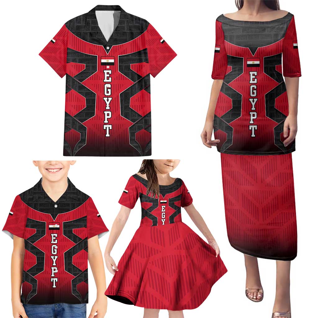 Egypt Flag Emblem Family Matching Puletasi and Hawaiian Shirt with Red Black Bold Spirit