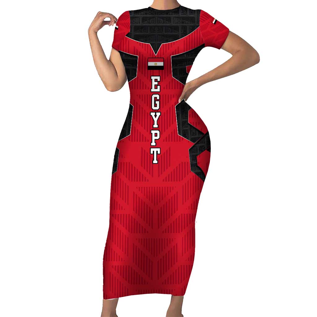 Egypt Flag Emblem Family Matching Short Sleeve Bodycon Dress and Hawaiian Shirt with Red Black Bold Spirit