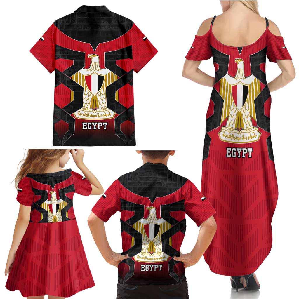 Egypt Flag Emblem Family Matching Summer Maxi Dress and Hawaiian Shirt with Red Black Bold Spirit