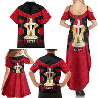 Egypt Flag Emblem Family Matching Summer Maxi Dress and Hawaiian Shirt with Red Black Bold Spirit