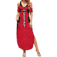 Egypt Flag Emblem Family Matching Summer Maxi Dress and Hawaiian Shirt with Red Black Bold Spirit
