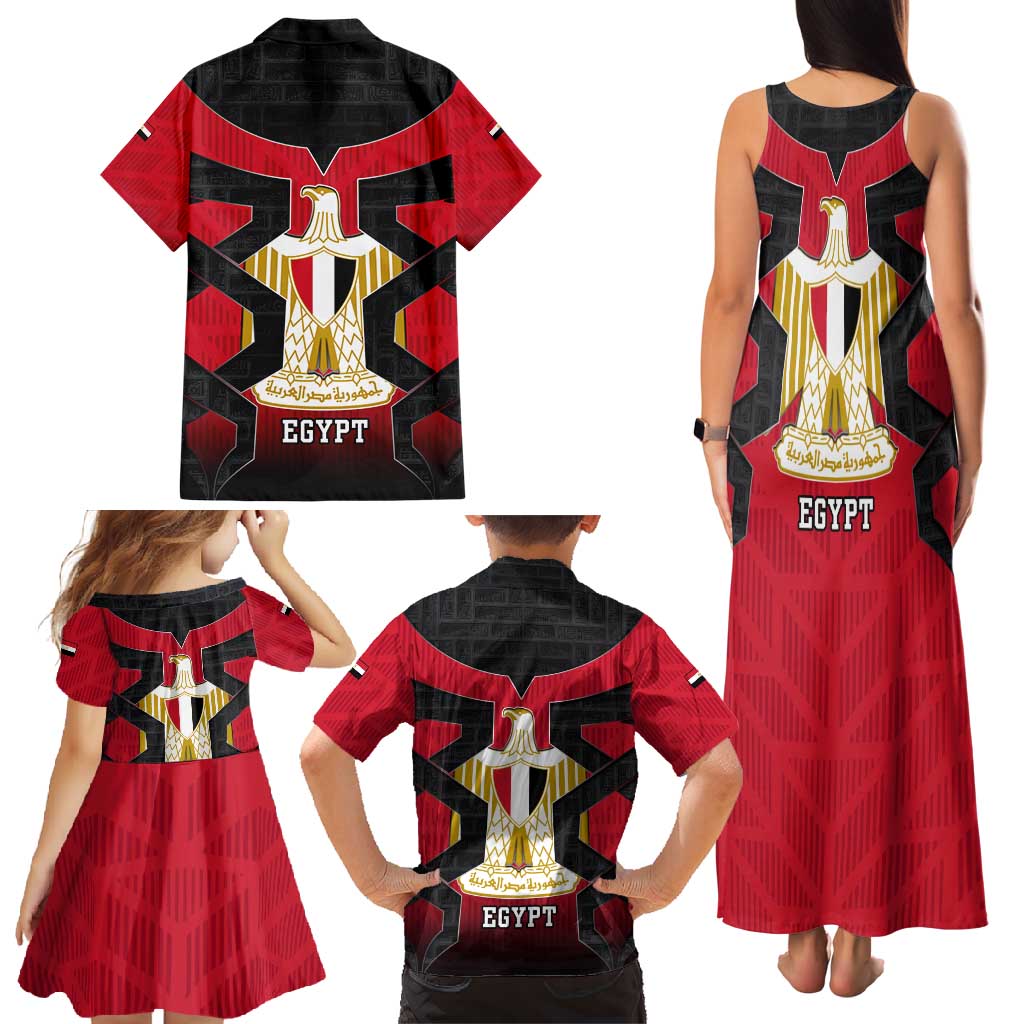 Egypt Flag Emblem Family Matching Tank Maxi Dress and Hawaiian Shirt with Red Black Bold Spirit