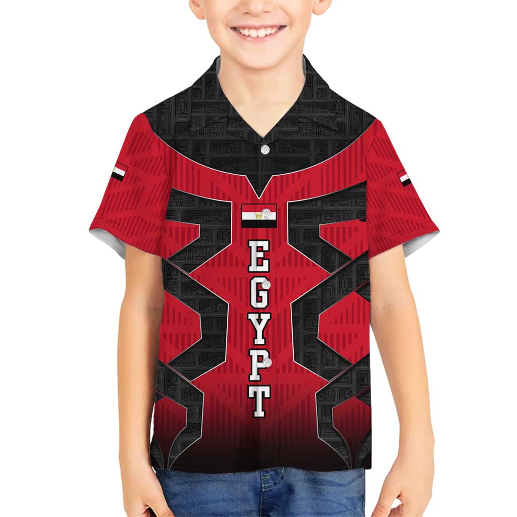 Egypt Flag Emblem Family Matching Tank Maxi Dress and Hawaiian Shirt with Red Black Bold Spirit