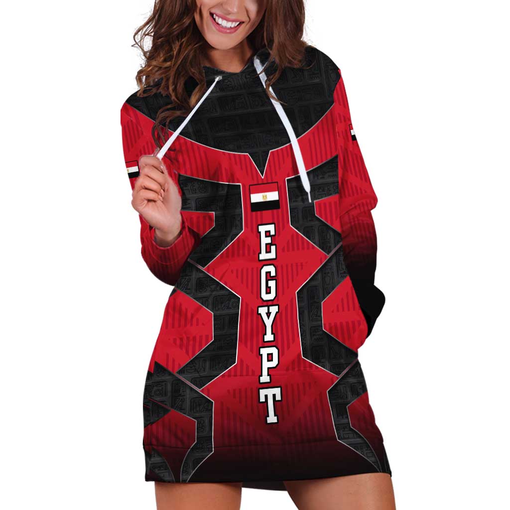 Egypt Flag Emblem Hoodie Dress with Red Black Bold Spirit