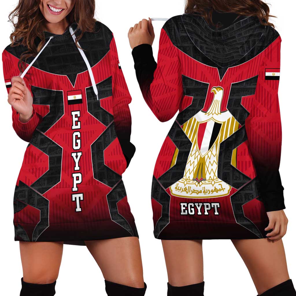 Egypt Flag Emblem Hoodie Dress with Red Black Bold Spirit