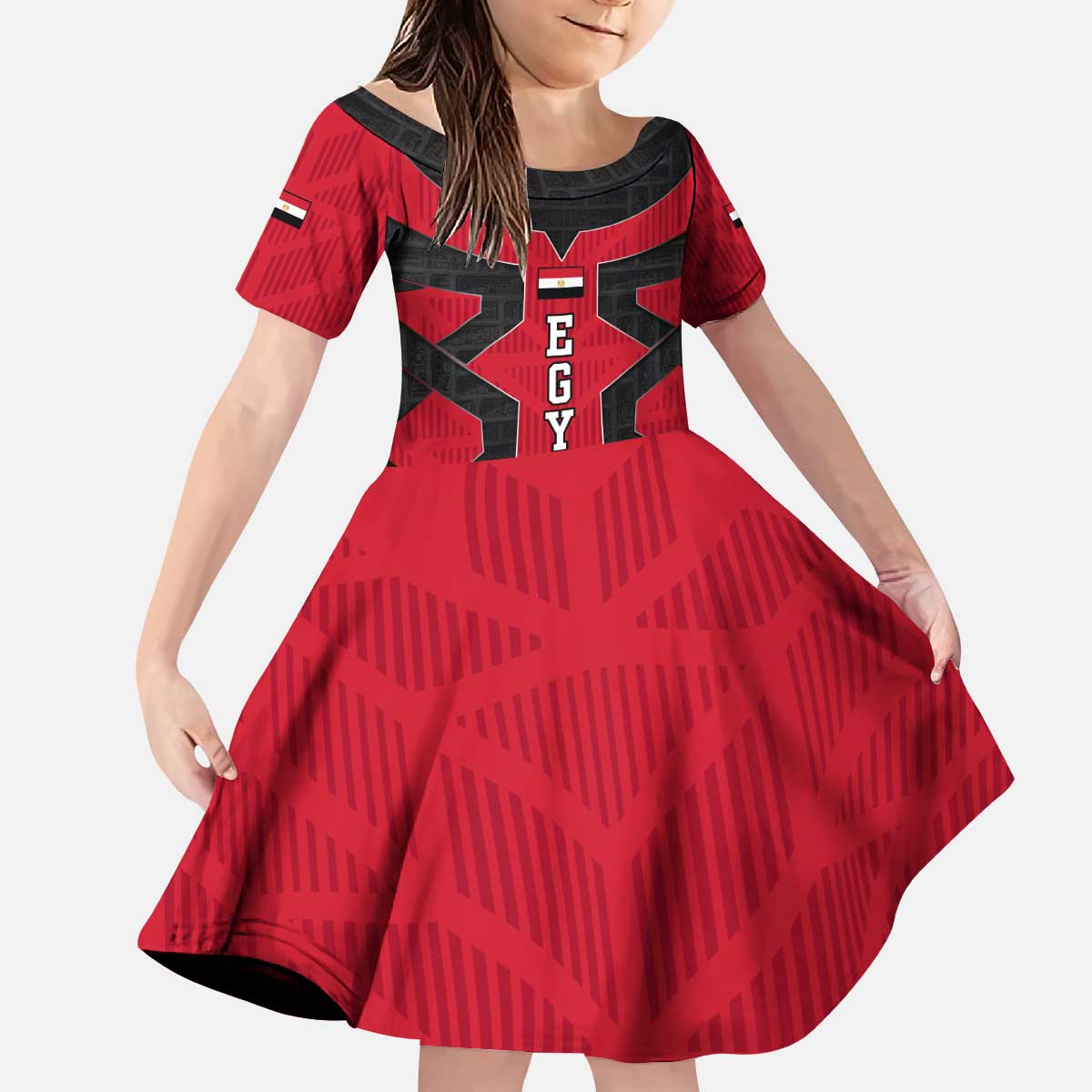 Egypt Flag Emblem Kid Short Sleeve Dress with Red Black Bold Spirit