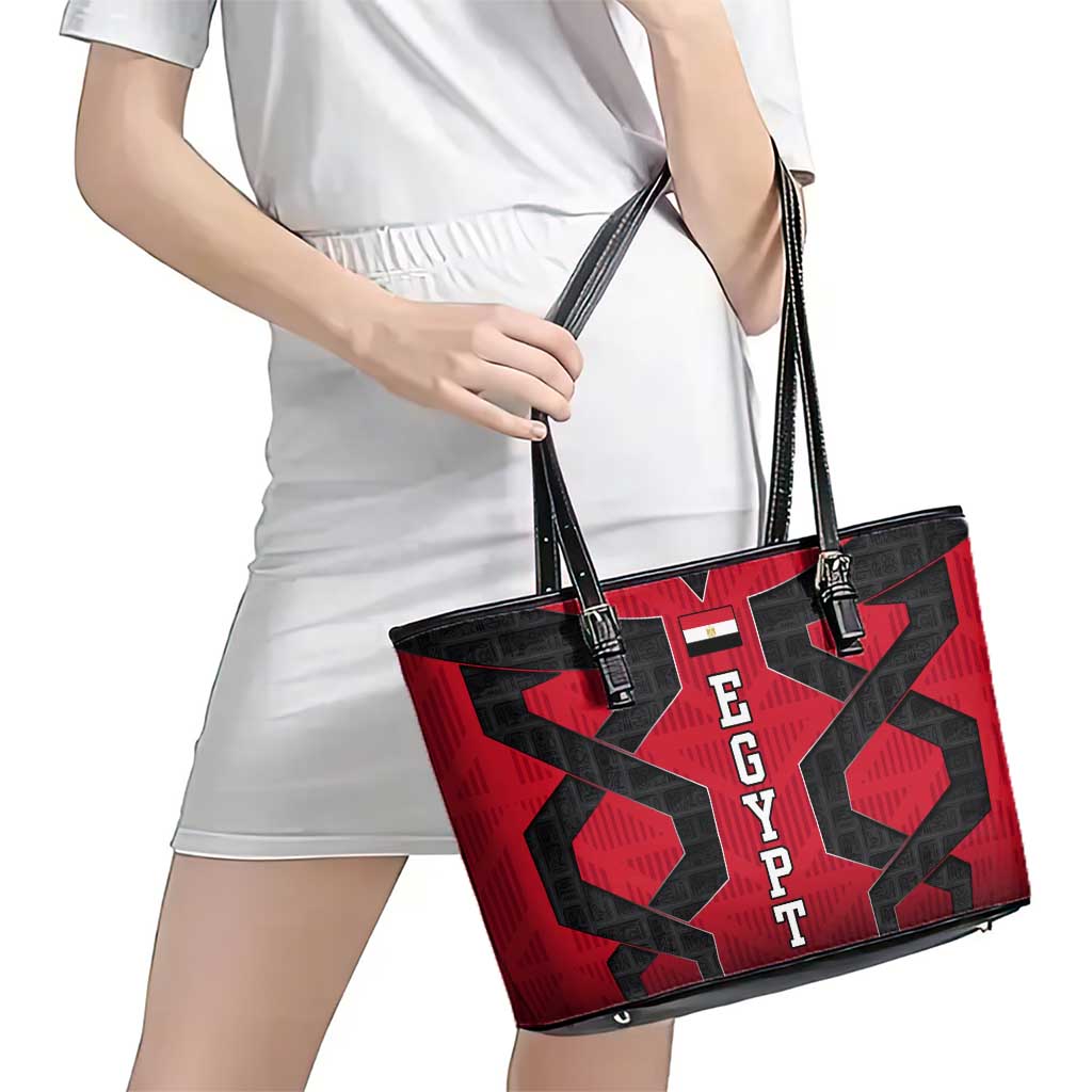 Egypt Flag Emblem Leather Tote Bag with Red Black Bold Spirit