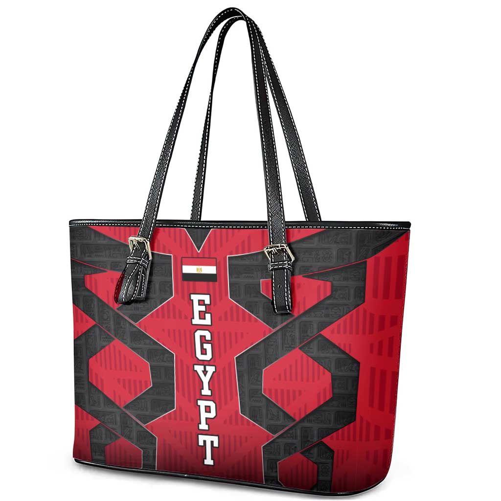 Egypt Flag Emblem Leather Tote Bag with Red Black Bold Spirit