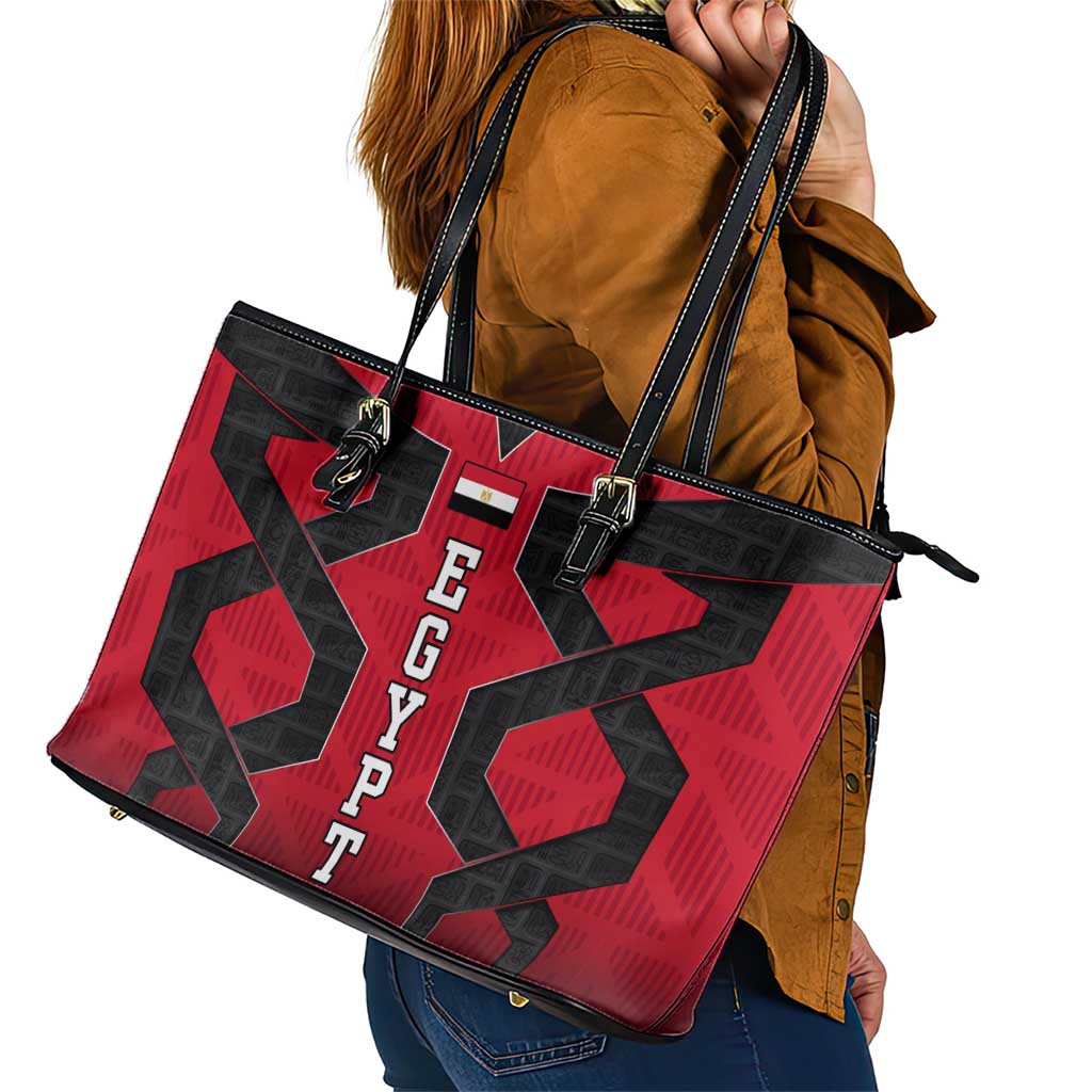 Egypt Flag Emblem Leather Tote Bag with Red Black Bold Spirit